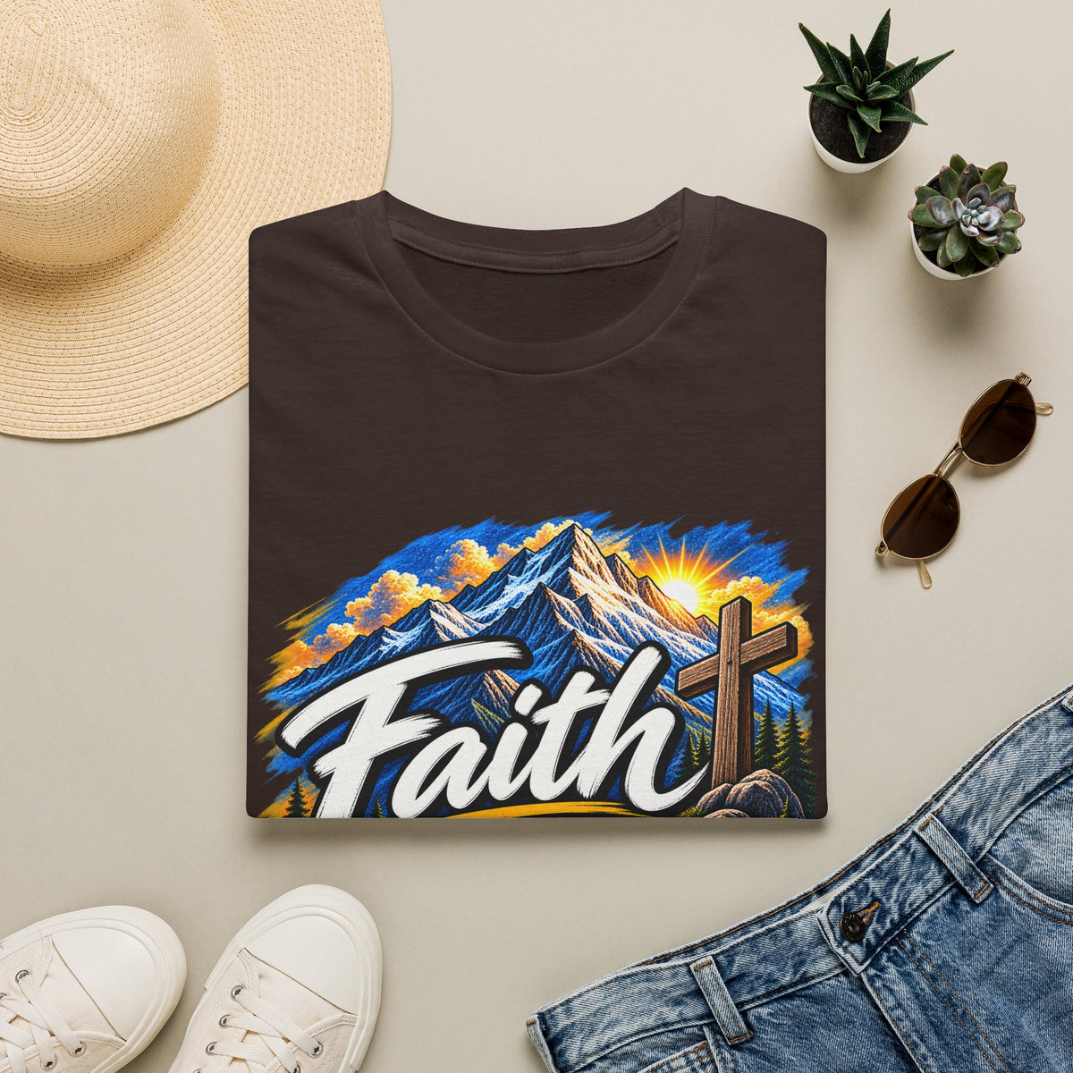 Faith Can Move Mountains T-Shirt — Matthew 17:20 Christian Tee Printify customer-view image 2