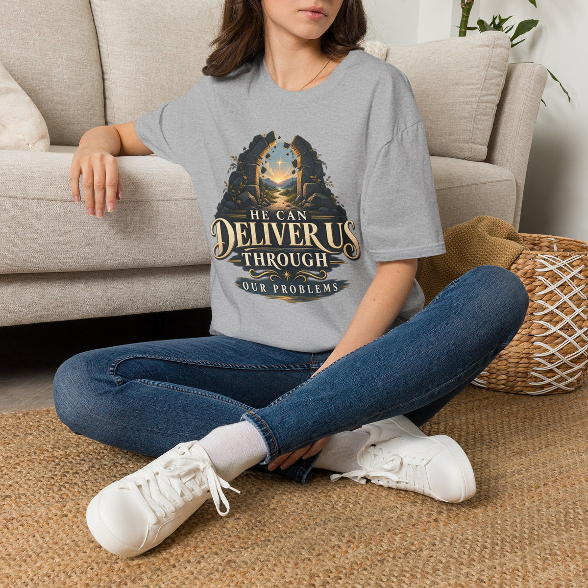 He Can Deliver Us Christian T-Shirt, lifestyle view 4