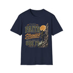 Your Faith Gets Stronger Hebrews 11:1 navy Christian T-shirt front view