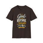 God Is My Refuge and Strength dark chocolate Gildan Softstyle front-view T-shirt