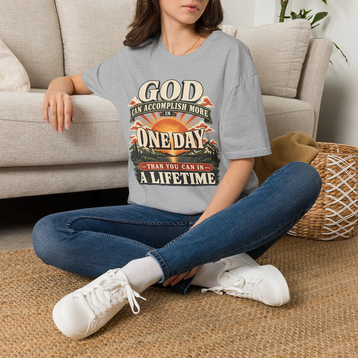 God Can Accomplish More T-Shirt, lifestyle view 3