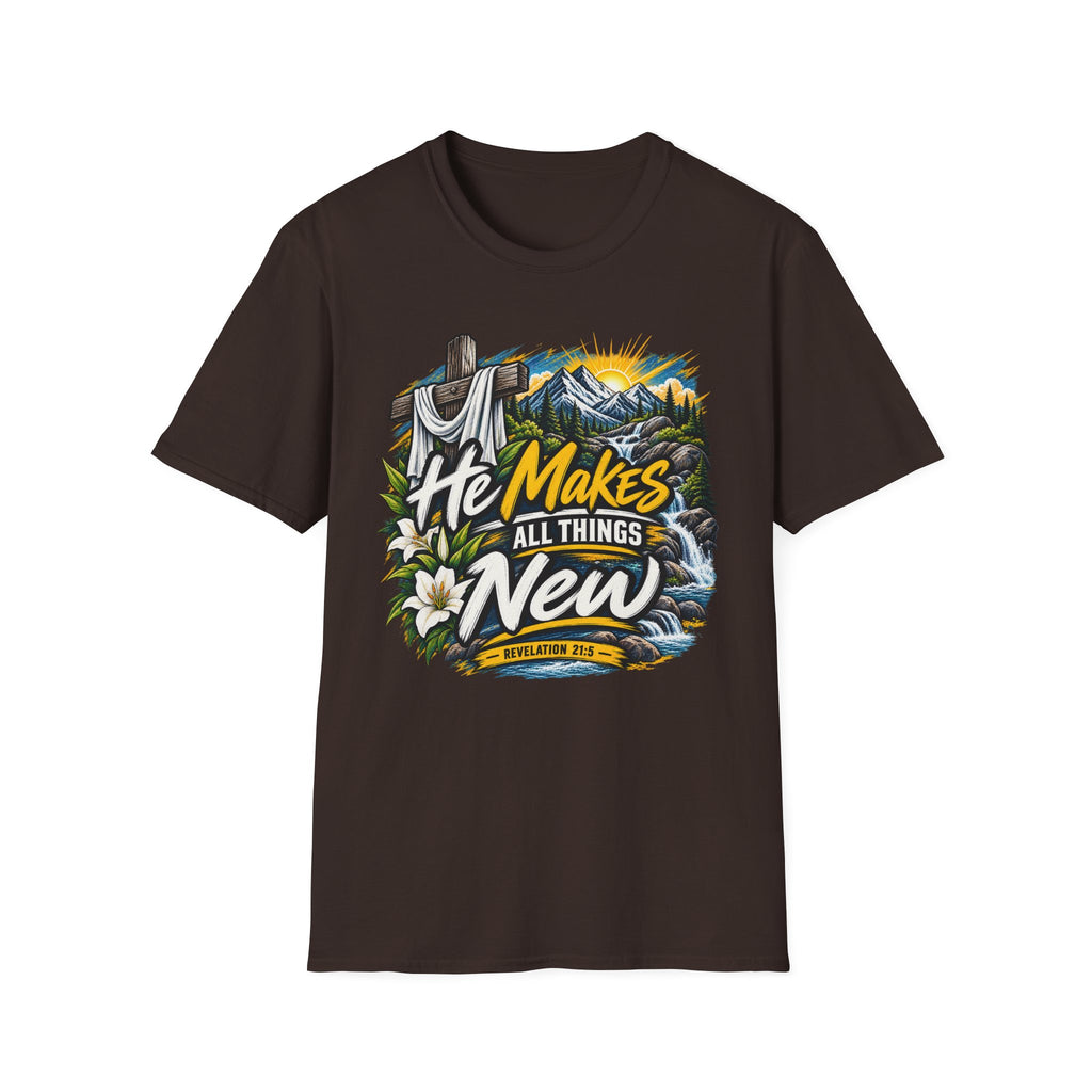He Makes All Things New T-Shirt — Christian Easter Faith Graphic Tee Printify customer-view image 7