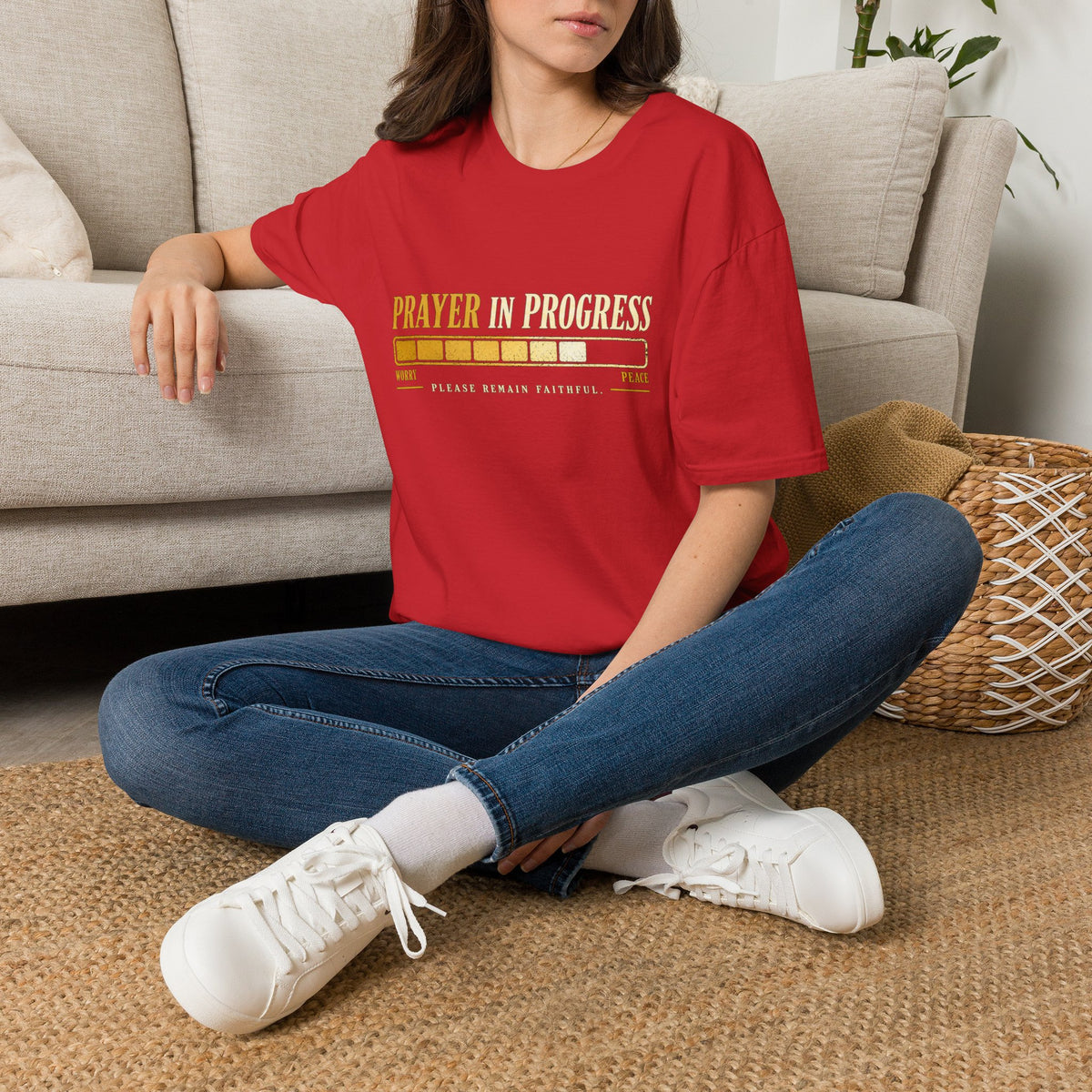 Prayer in Progress Christian T-Shirt on Gildan 64000 – product view 6