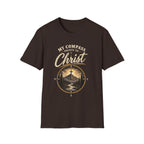 Dark Chocolate My Compass Points to Christ Christian T-shirt front view