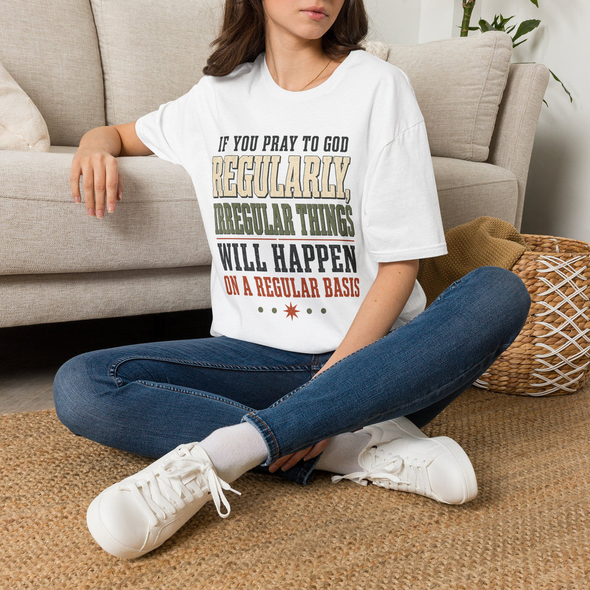 Prayer Humor Christian T-Shirt, lifestyle view 1