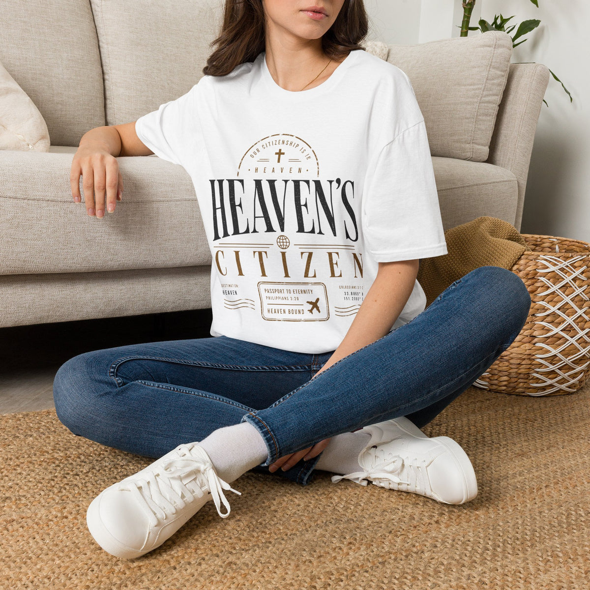 Heaven’s Citizen Philippians 3:20 sport grey Christian T-shirt lifestyle mockup