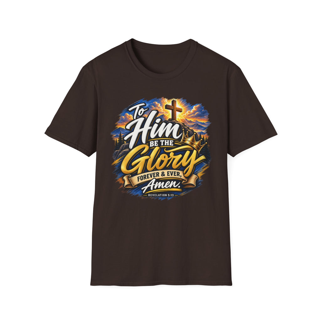 To Him Be the Glory Christian T-Shirt — Faith Cross Worship Tee Printify customer-view image 10