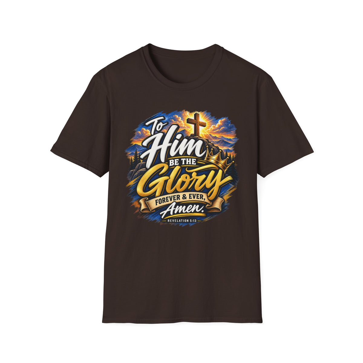 To Him Be the Glory Christian T-Shirt — Faith Cross Worship Tee Printify customer-view image 10