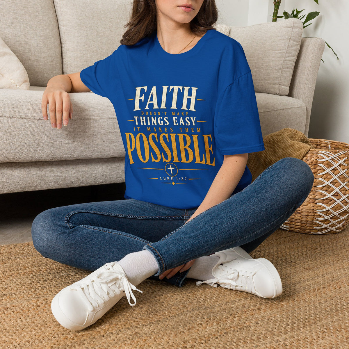 Royal Faith Makes Things Possible Christian T-shirt lifestyle mockup
