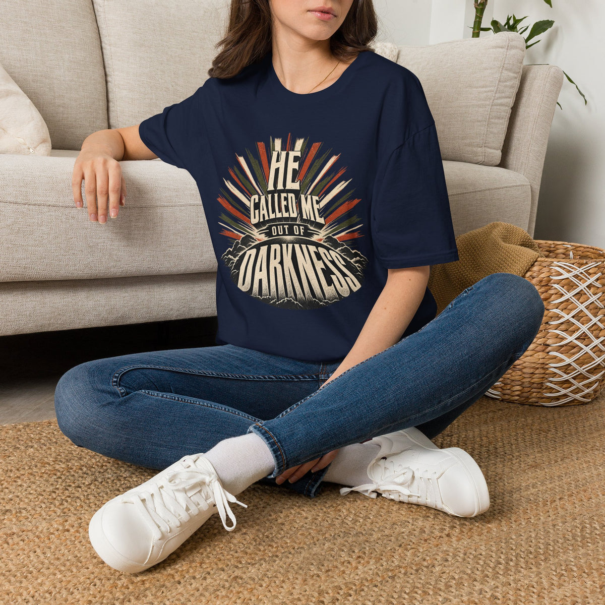 He Called Me Out of Darkness T-Shirt, lifestyle view 4