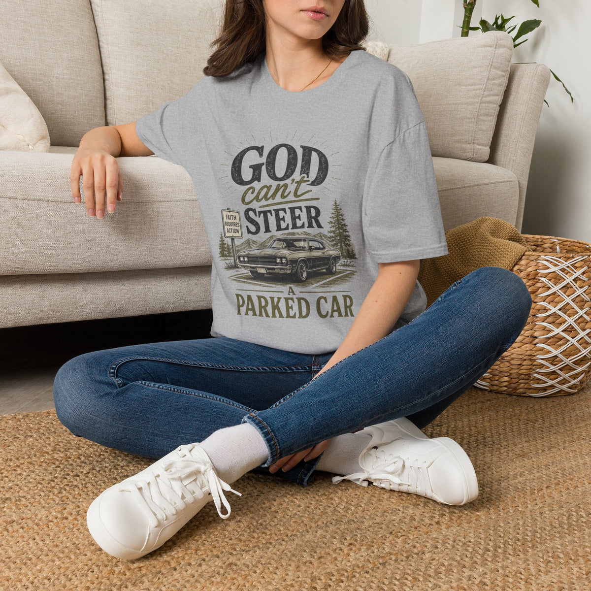 God Can't Steer a Parked Car T-shirt view 10