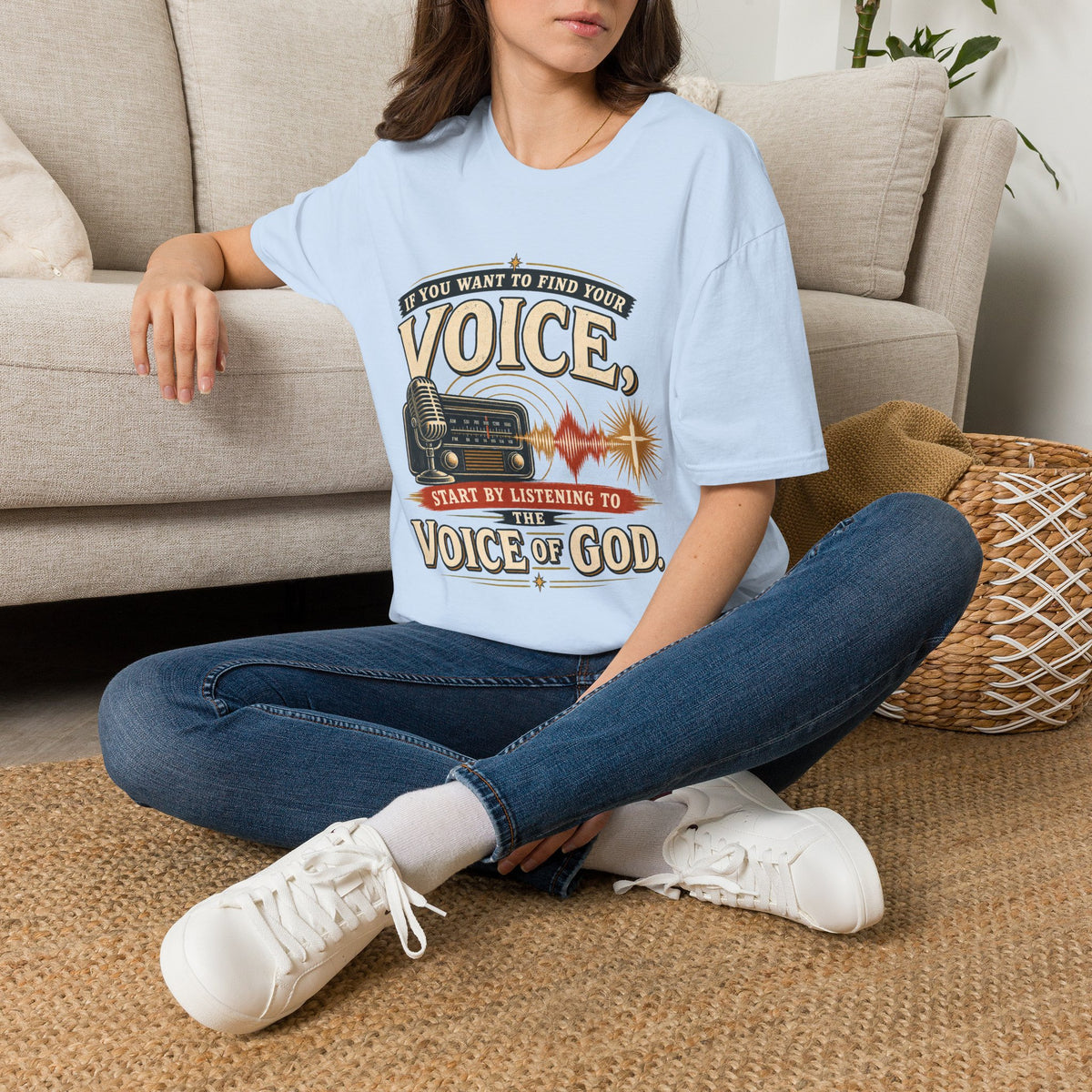 Find Your Voice by Listening to God Christian T-shirt mockup view 7
