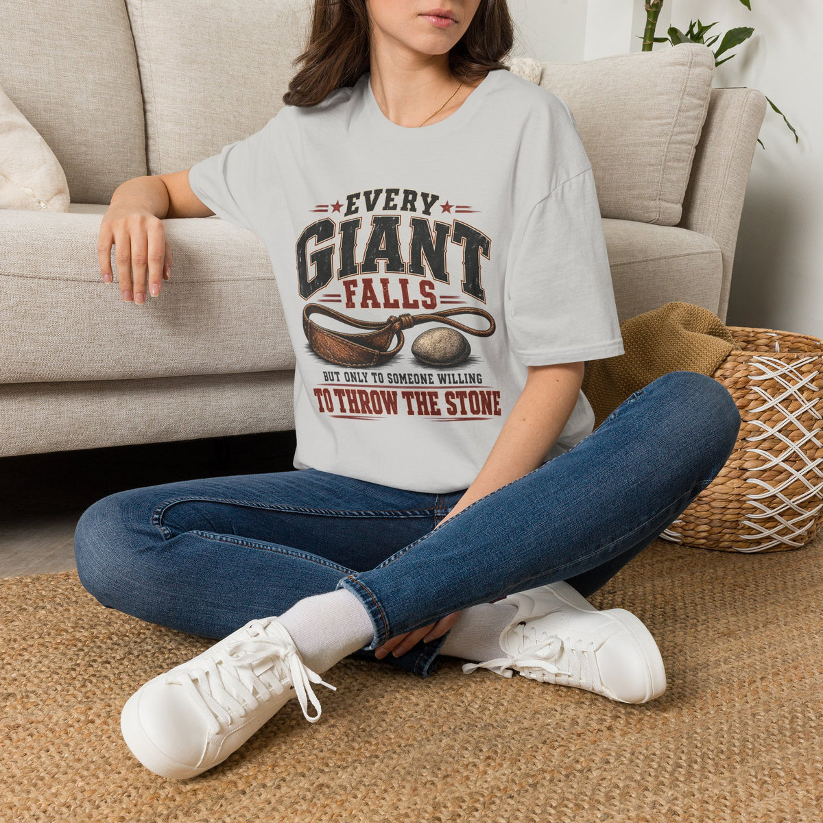 Every Giant Falls 1 Samuel 17 ice grey Christian T-shirt lifestyle mockup