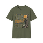 Your Faith Gets Stronger Hebrews 11:1 military green Christian T-shirt front view