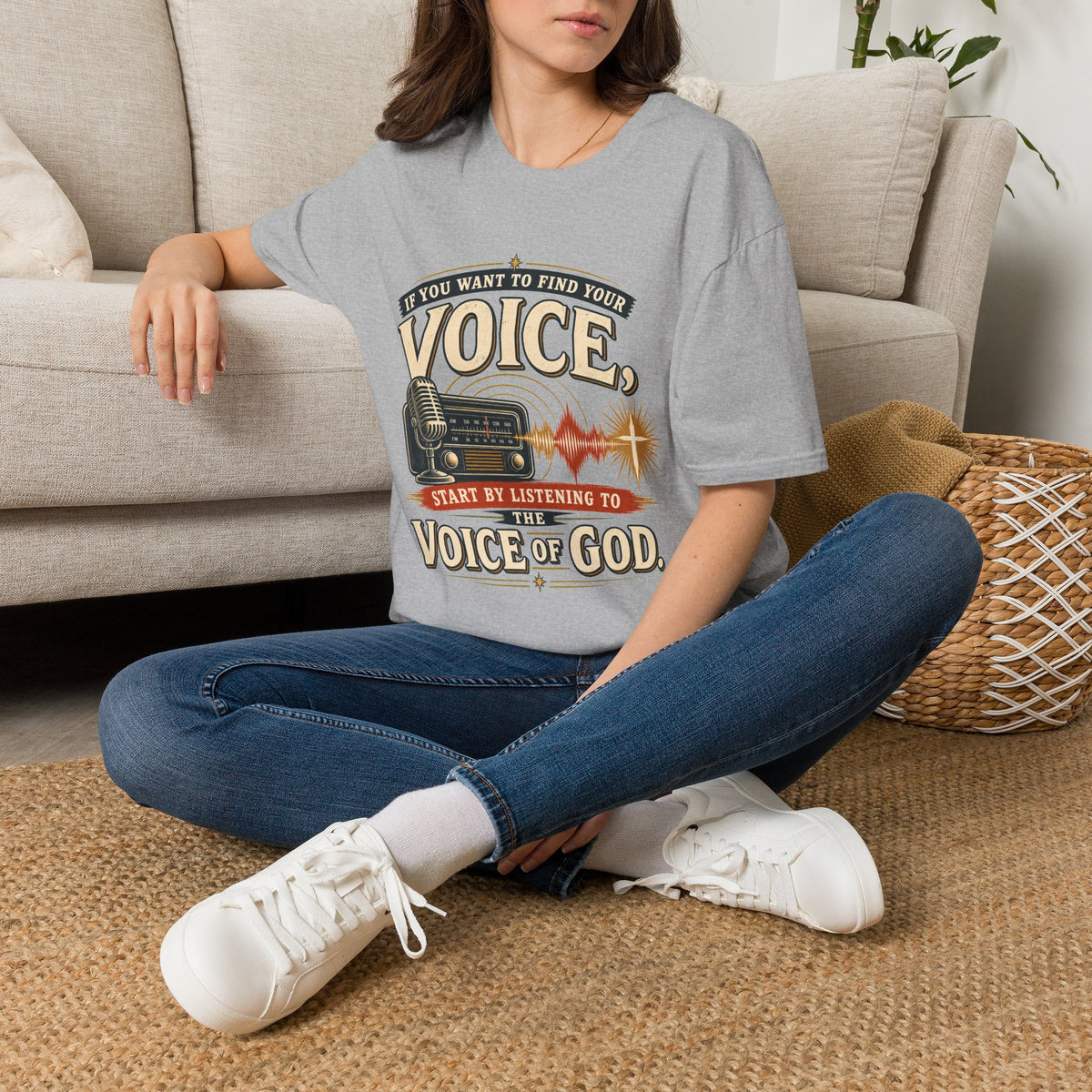 Find Your Voice by Listening to God Christian T-shirt mockup view 4