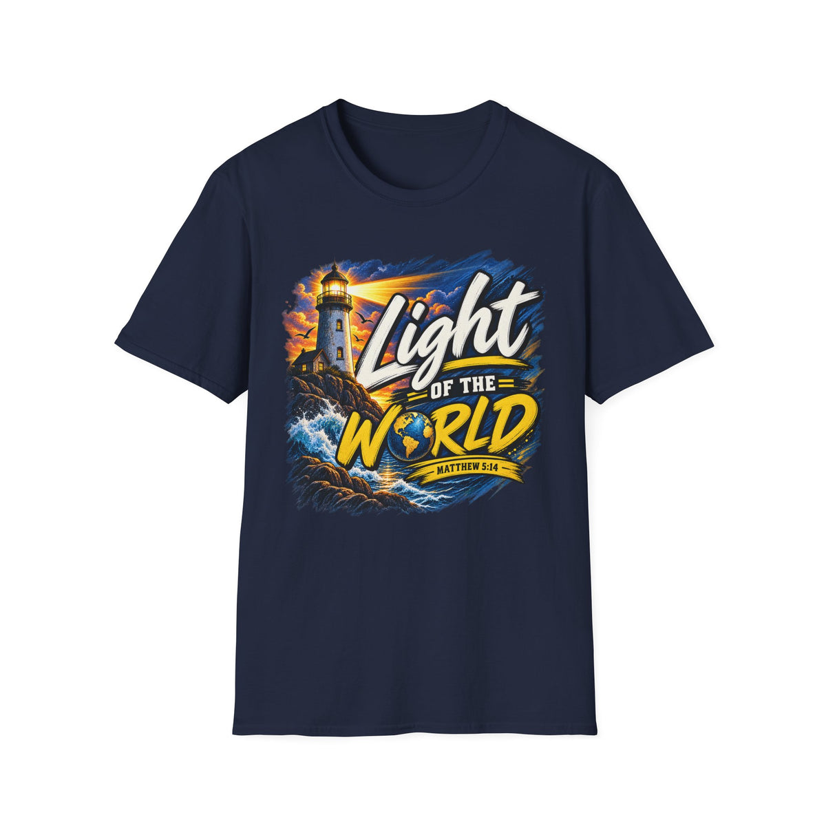 Light of the World T-Shirt — Lighthouse Graphic Christian Tee Printify customer-view image 9