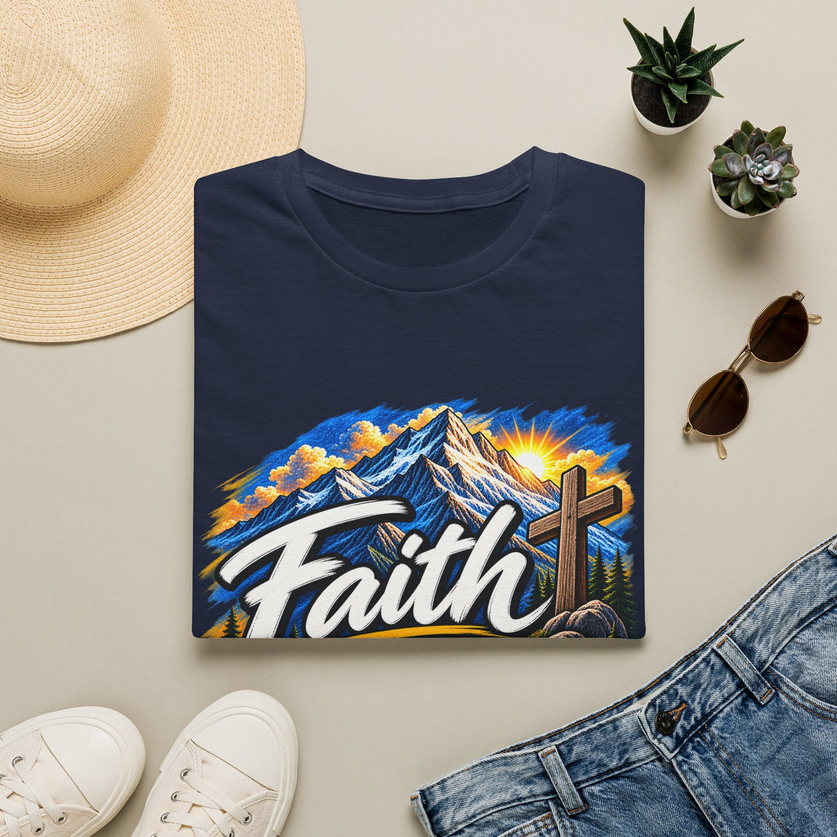 Faith Can Move Mountains T-Shirt — Matthew 17:20 Christian Tee Printify customer-view image 3
