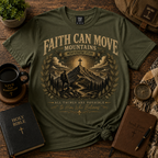 Seek First Faith Can Move Mountains Christian T-shirt lifestyle hero image