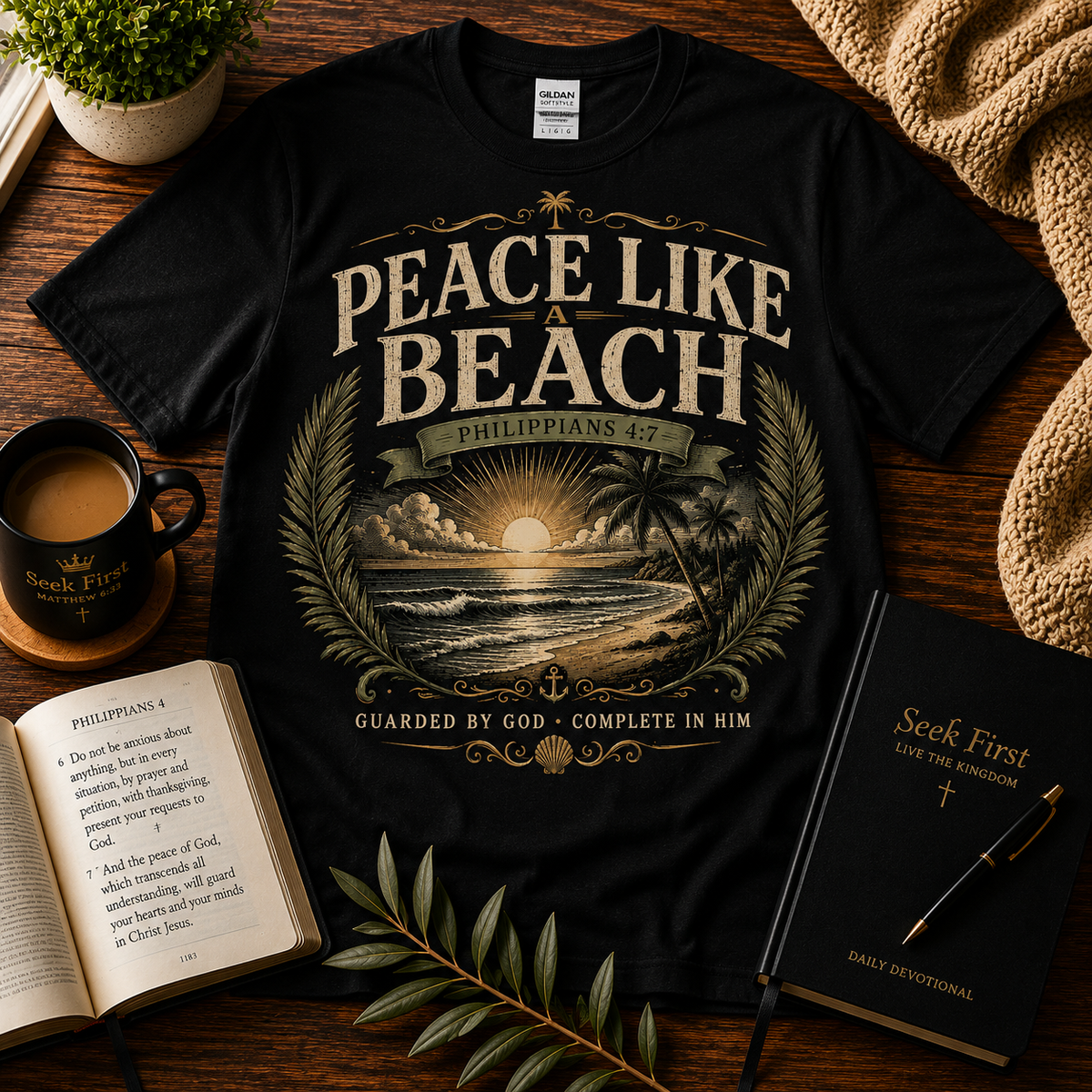 Seek First Peace Like a Beach Christian T-shirt lifestyle hero image