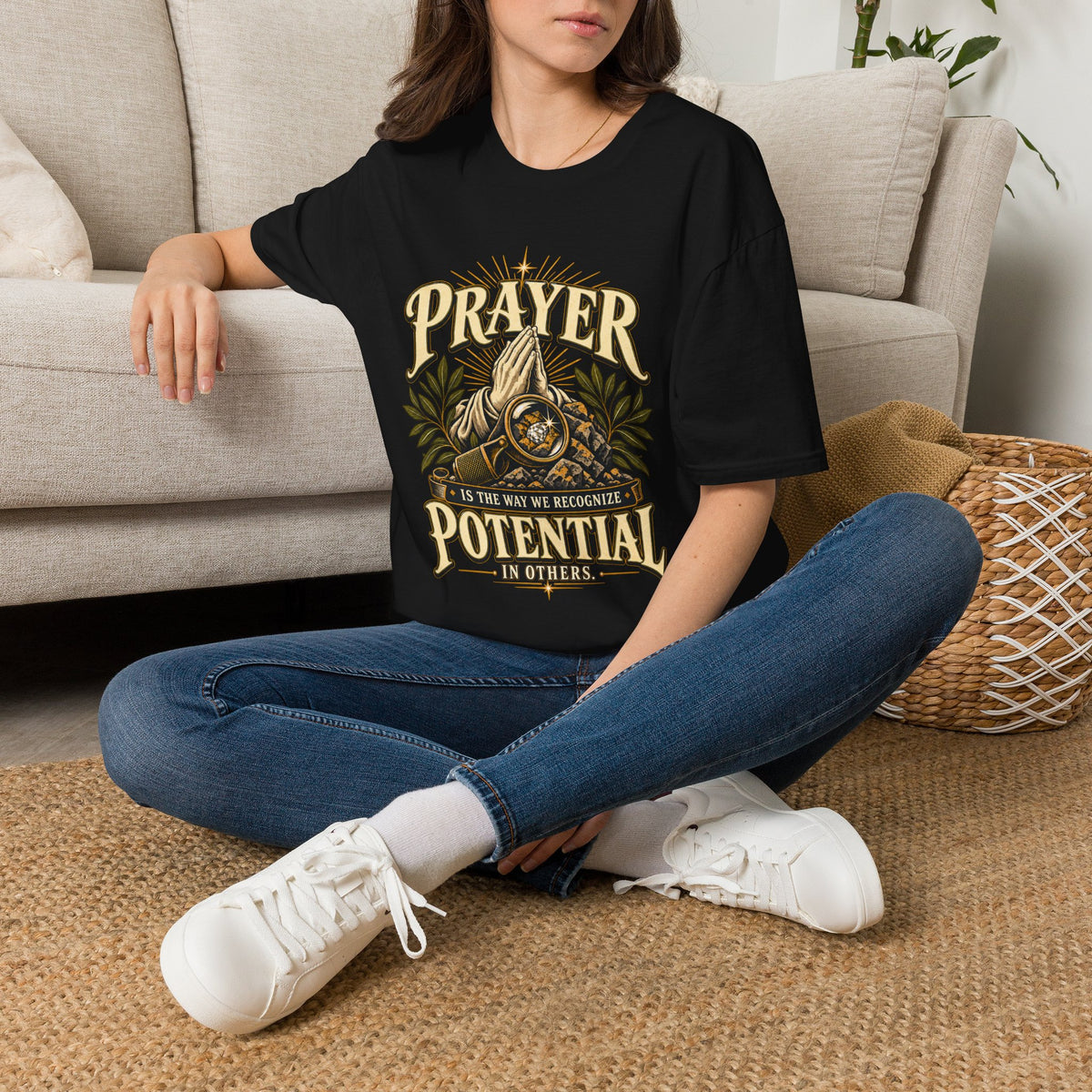 Prayer Helps Us Recognize Potential Christian T-shirt product mockup