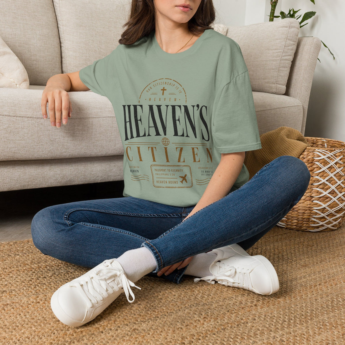 Heaven’s Citizen Philippians 3:20 light pink Christian T-shirt lifestyle mockup