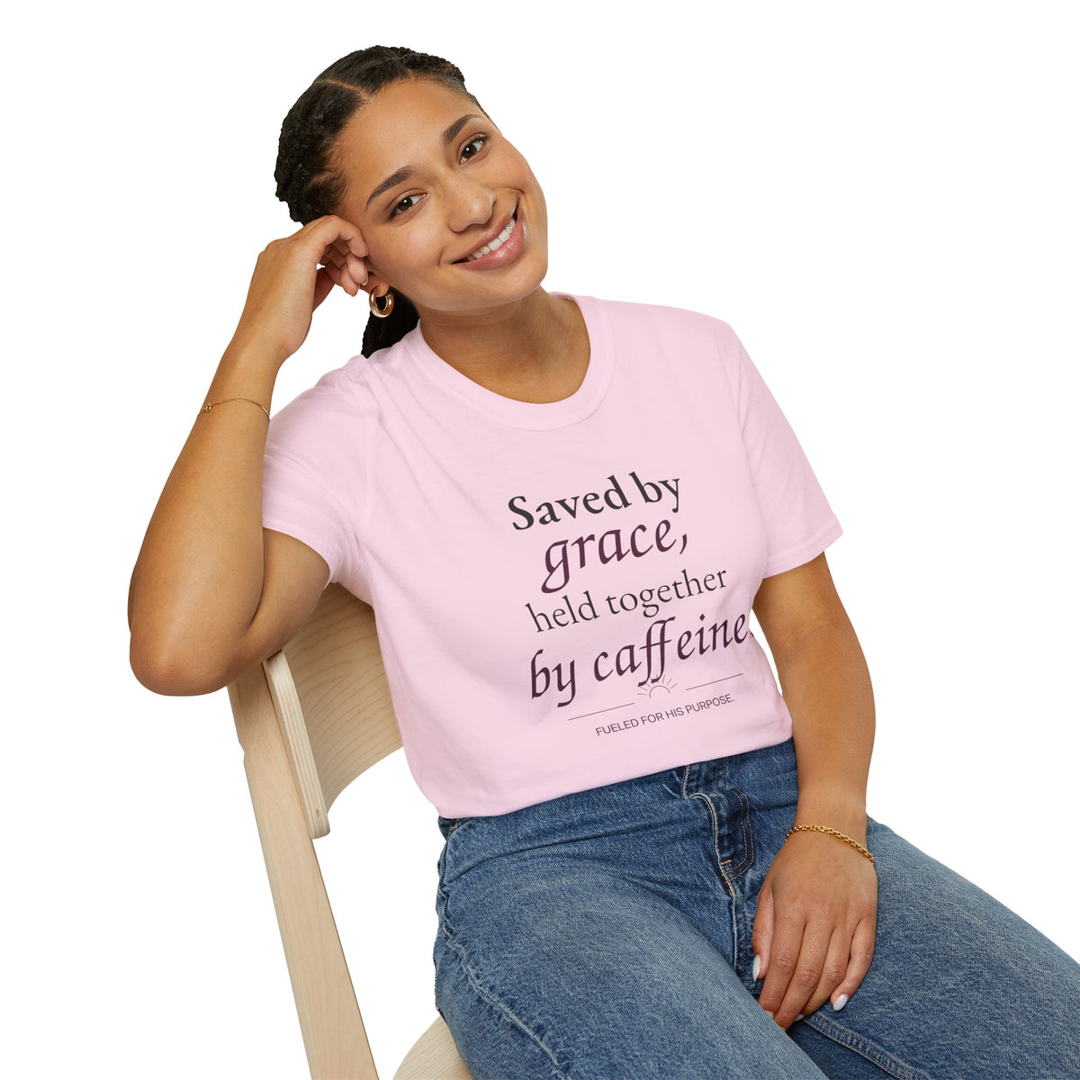 Saved by Grace, Held Together by Caffeine Christian T-Shirt