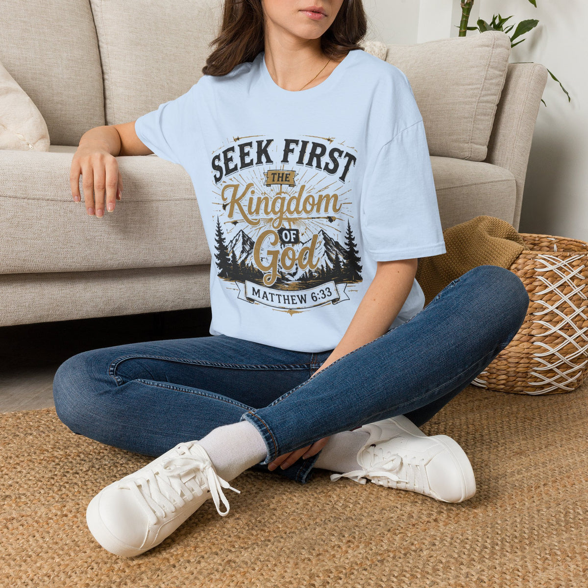 Seek First the Kingdom of God – Matthew 6:33 Christian T-Shirt — product view 14