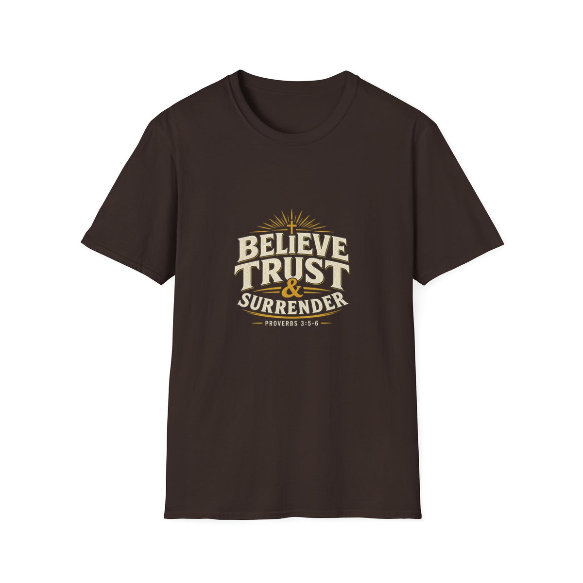 Believe Trust & Surrender T-Shirt — Proverbs 3:5–6 Christian Faith Tee Printify customer-view image 8