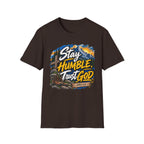 Stay Humble Trust God T-Shirt — Faith-Based Mountain Graphic Tee Printify customer-view image 7