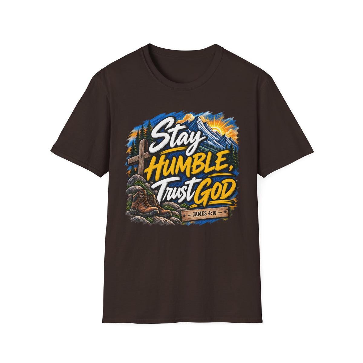 Stay Humble Trust God T-Shirt — Faith-Based Mountain Graphic Tee Printify customer-view image 7