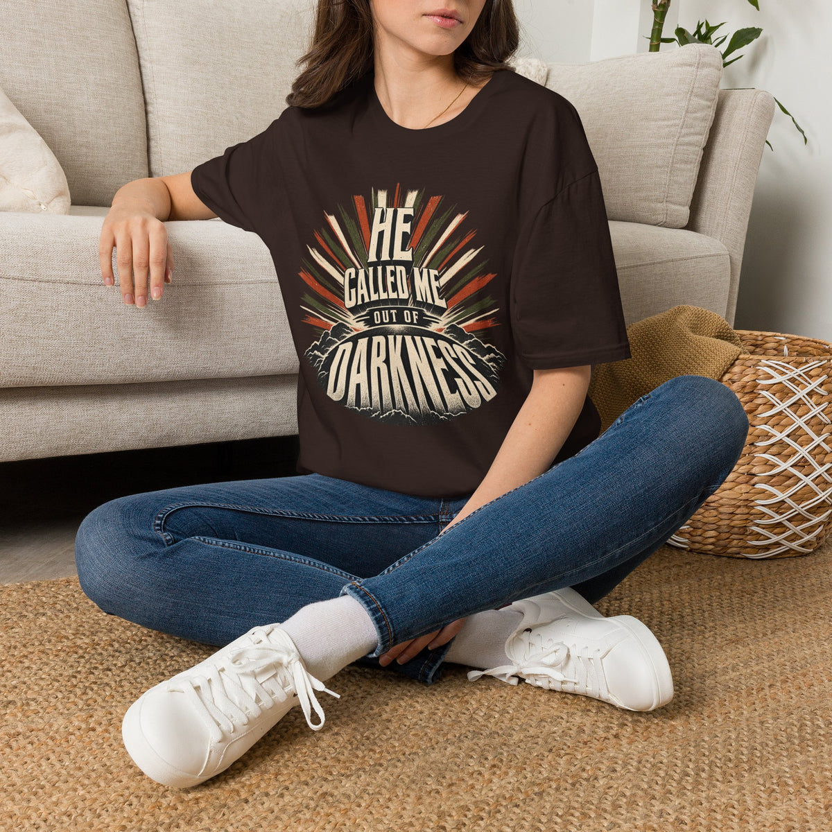 He Called Me Out of Darkness T-Shirt, lifestyle view 2