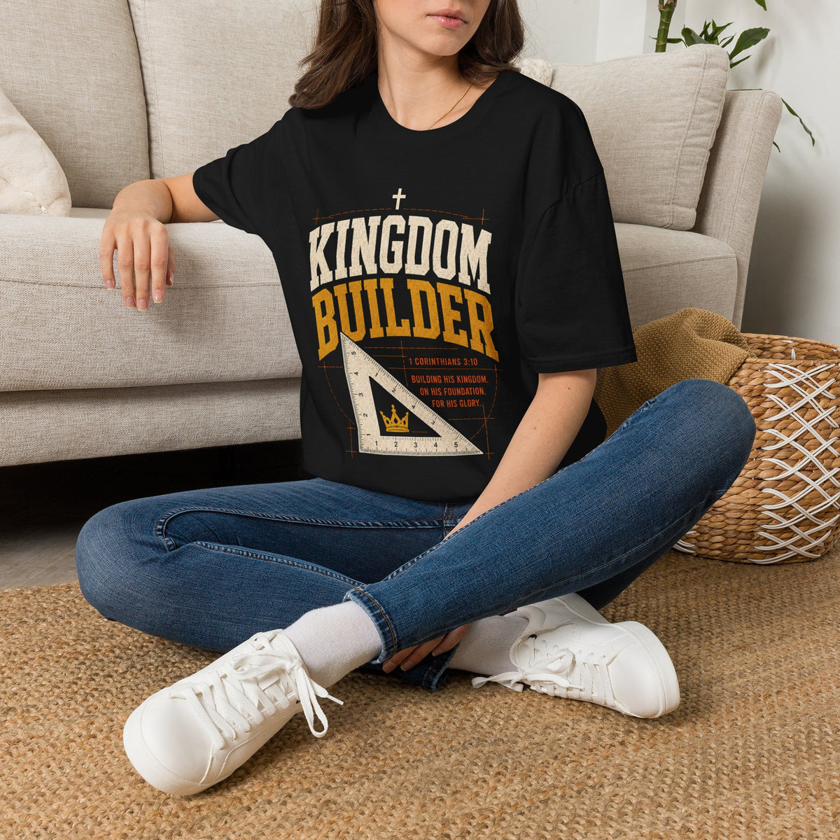 Kingdom Builder 1 Corinthians 3:10 black Christian T-shirt lifestyle mockup