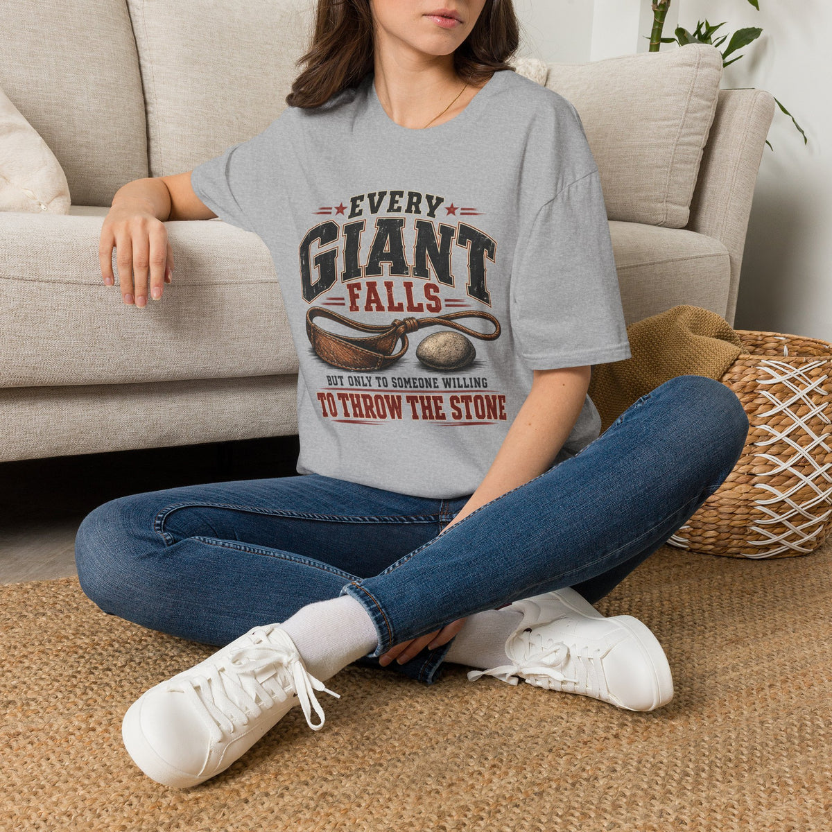 Every Giant Falls 1 Samuel 17 sport grey Christian T-shirt lifestyle mockup