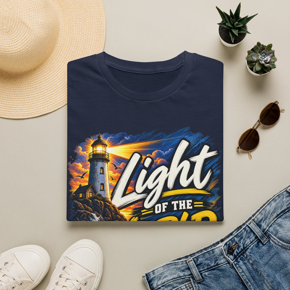 Light of the World T-Shirt — Lighthouse Graphic Christian Tee Printify customer-view image 3