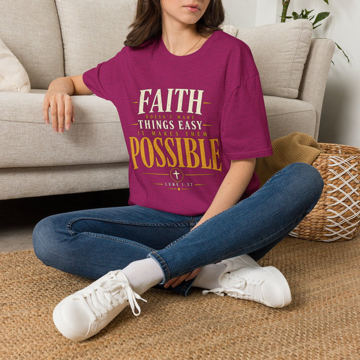 Antique Heliconia Faith Makes Things Possible Christian T-shirt lifestyle mockup