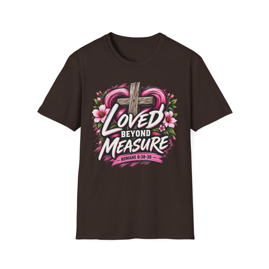 Loved Beyond Measure T-Shirt — Christian Cross Floral Faith Tee Printify customer-view image 10