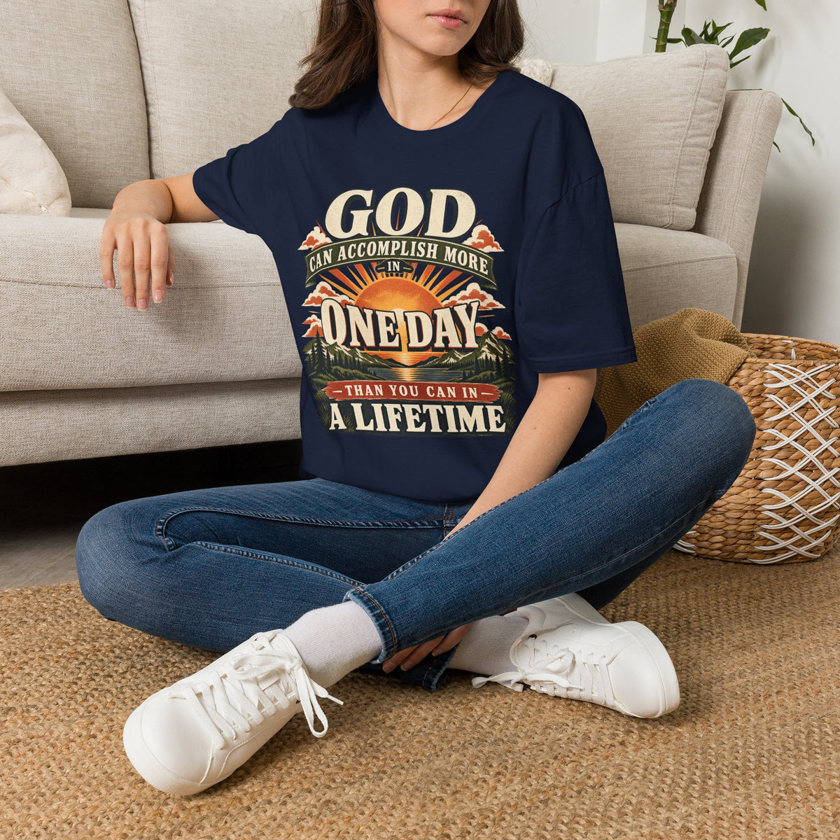 God Can Accomplish More T-Shirt, lifestyle view 7