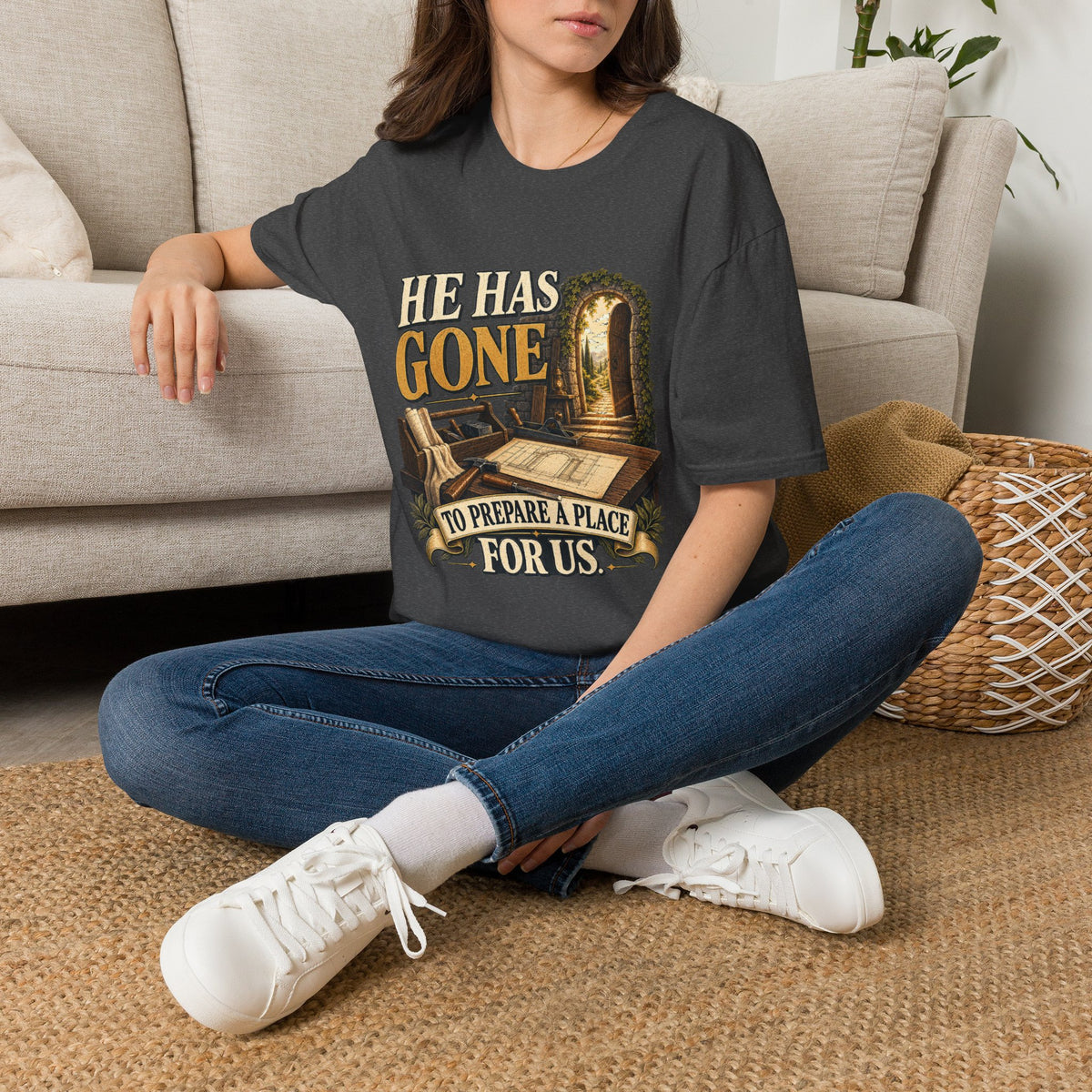 He Has Gone to Prepare a Place Christian T-shirt mockup view 3