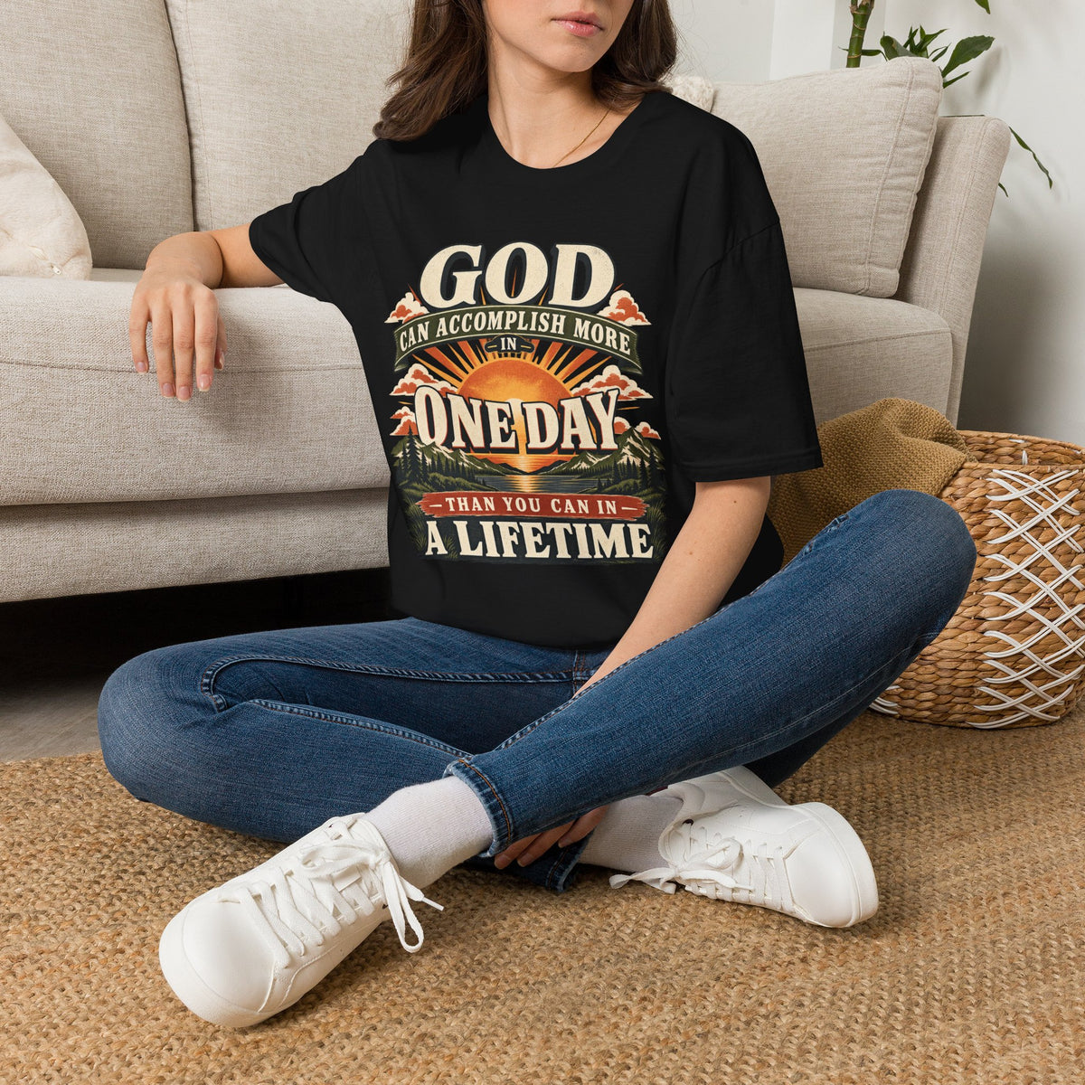 God Can Accomplish More T-Shirt, lifestyle view 2
