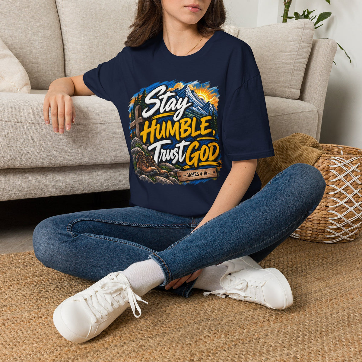 Stay Humble Trust God T-Shirt — Faith-Based Mountain Graphic Tee Printify customer-view image 8