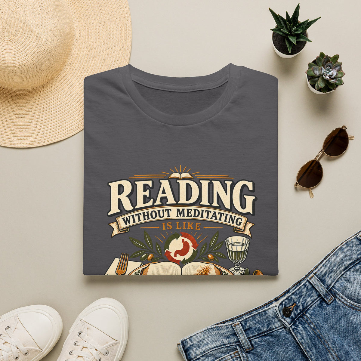 Reading Without Meditating Christian T-shirt mockup view 4