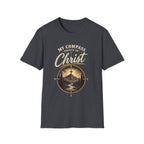 Dark Heather Grey My Compass Points to Christ Christian T-shirt front view