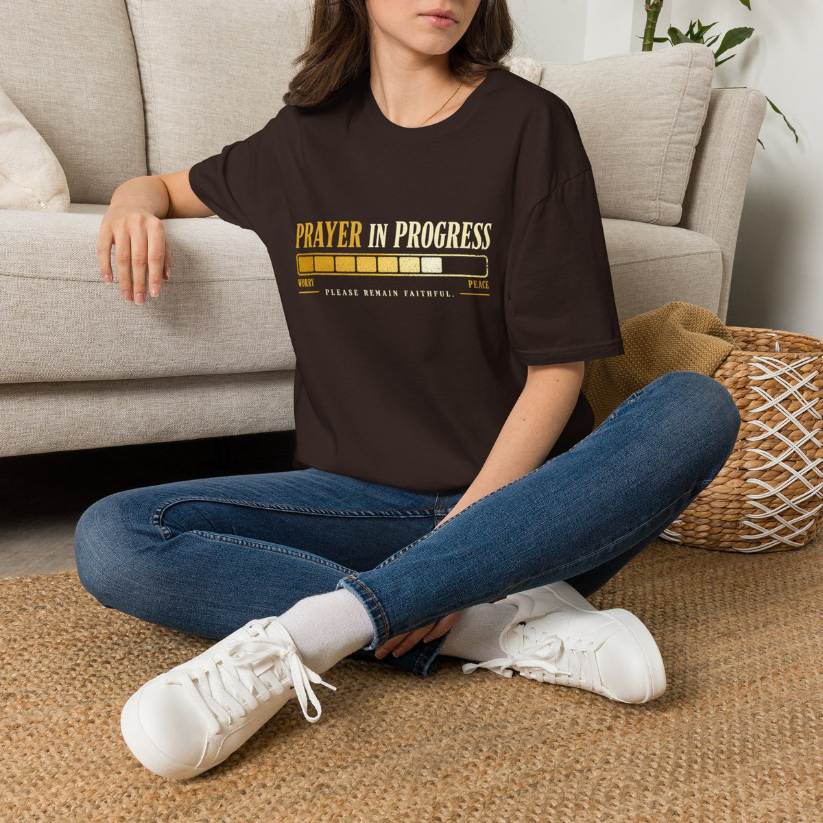 Prayer in Progress Christian T-Shirt on Gildan 64000 – product view 2