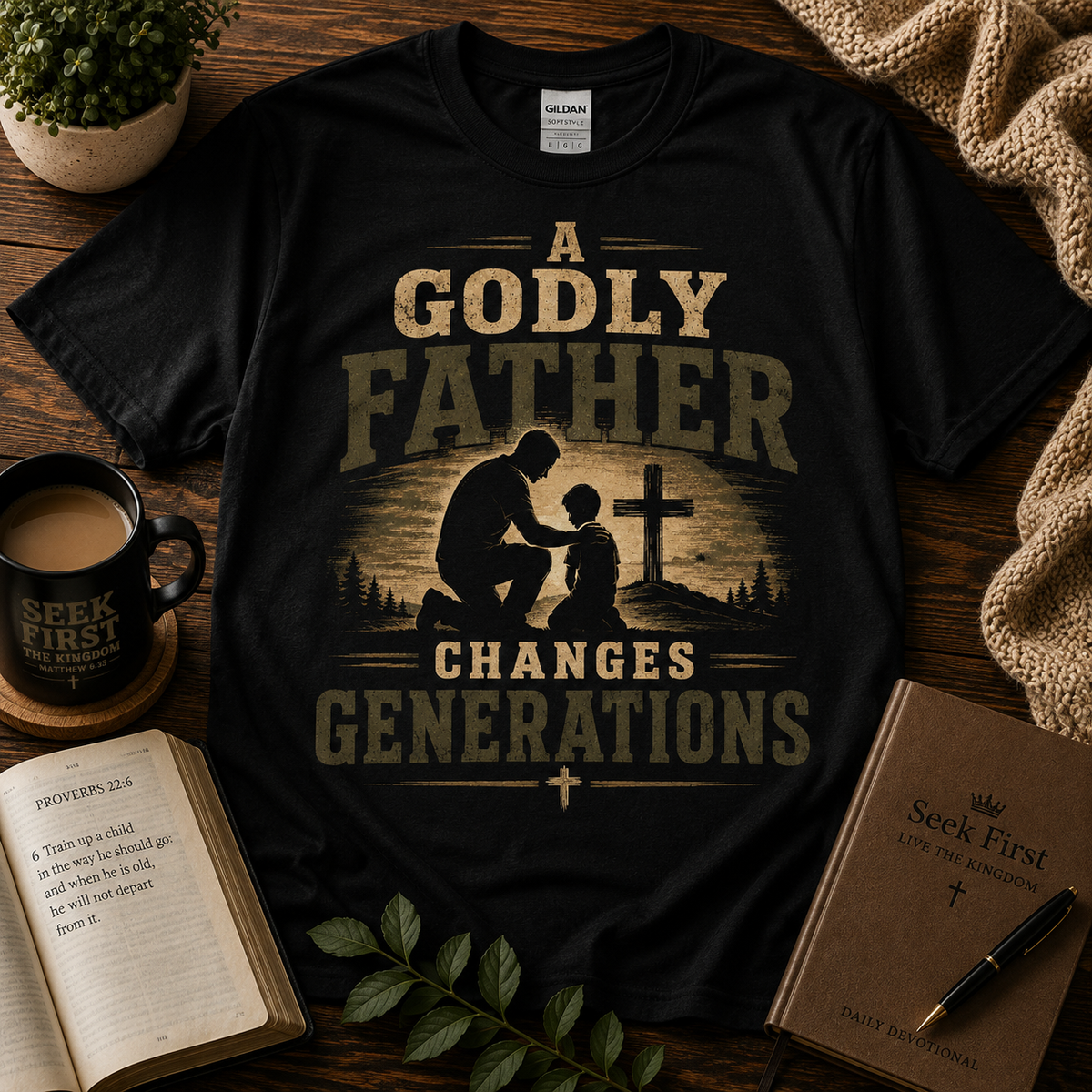 Seek First A Godly Father Changes Generations Christian T-shirt lifestyle hero image