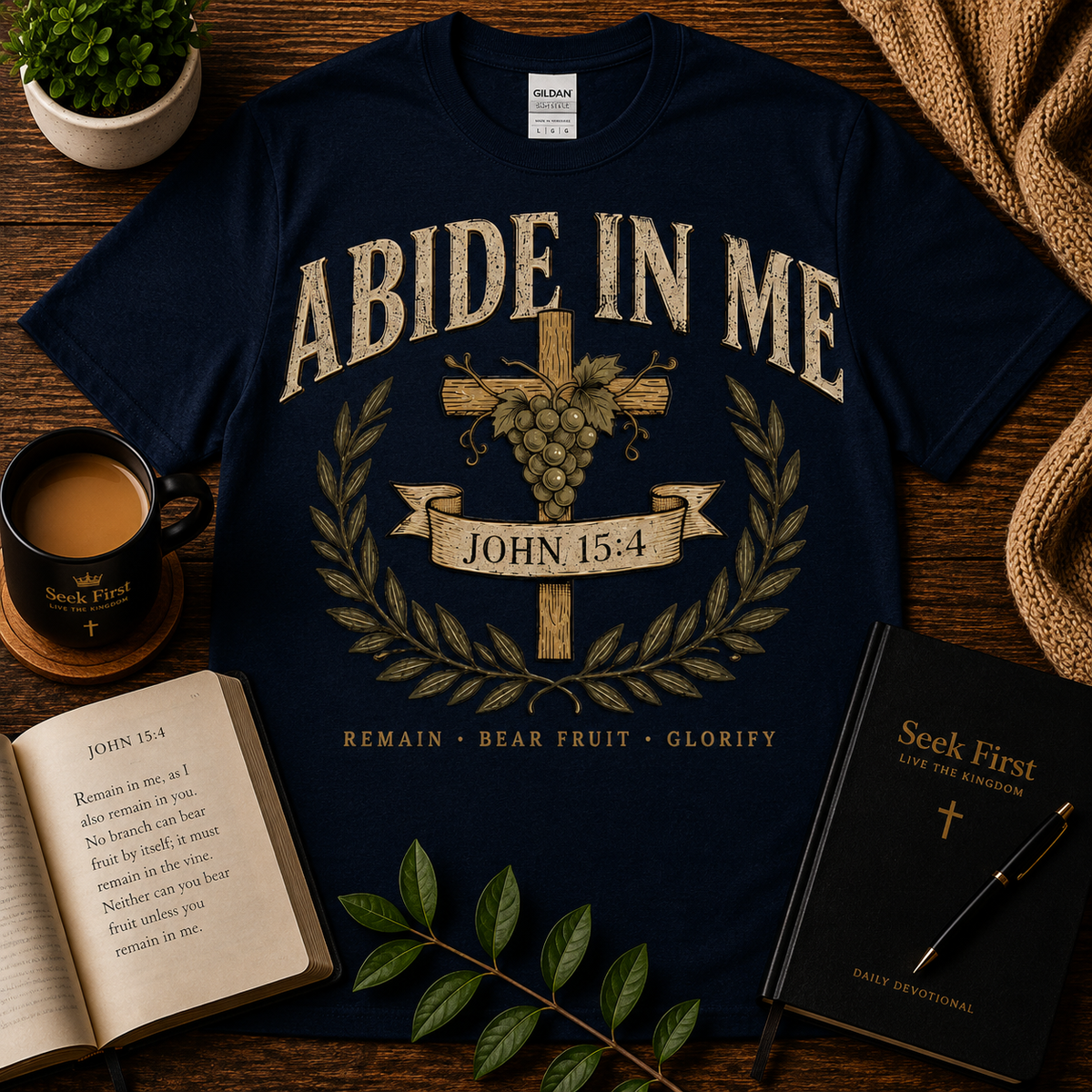 Seek First Abide in Me Christian T-shirt lifestyle hero image