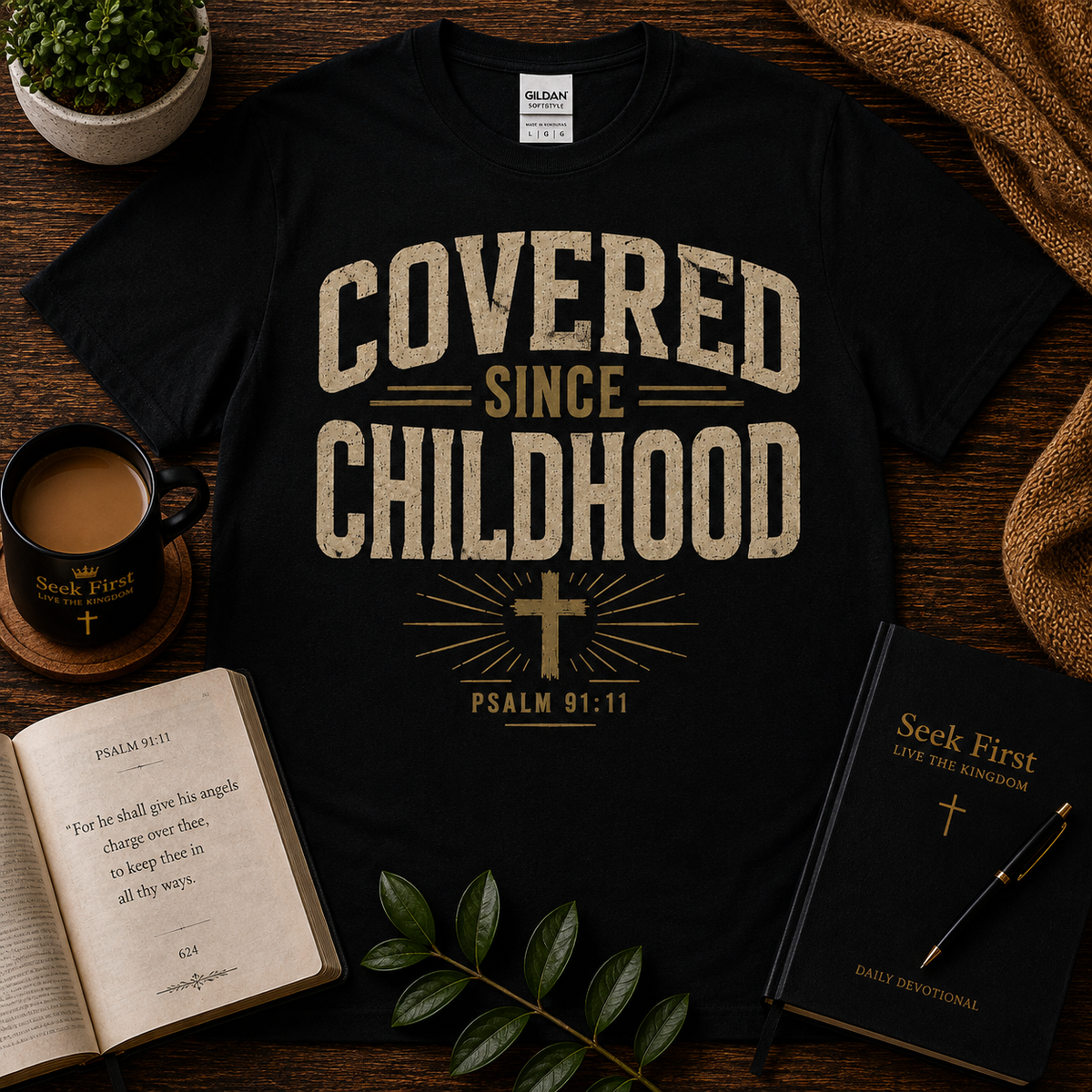Seek First Covered Since Childhood Christian T-Shirt Christian T-shirt lifestyle hero image