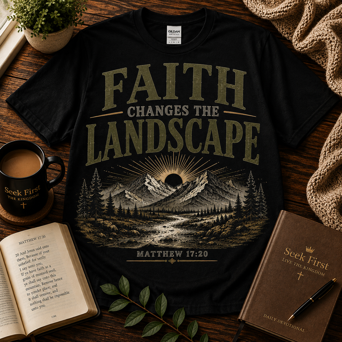 Seek First Faith Changes the Landscape Christian T-shirt lifestyle hero image