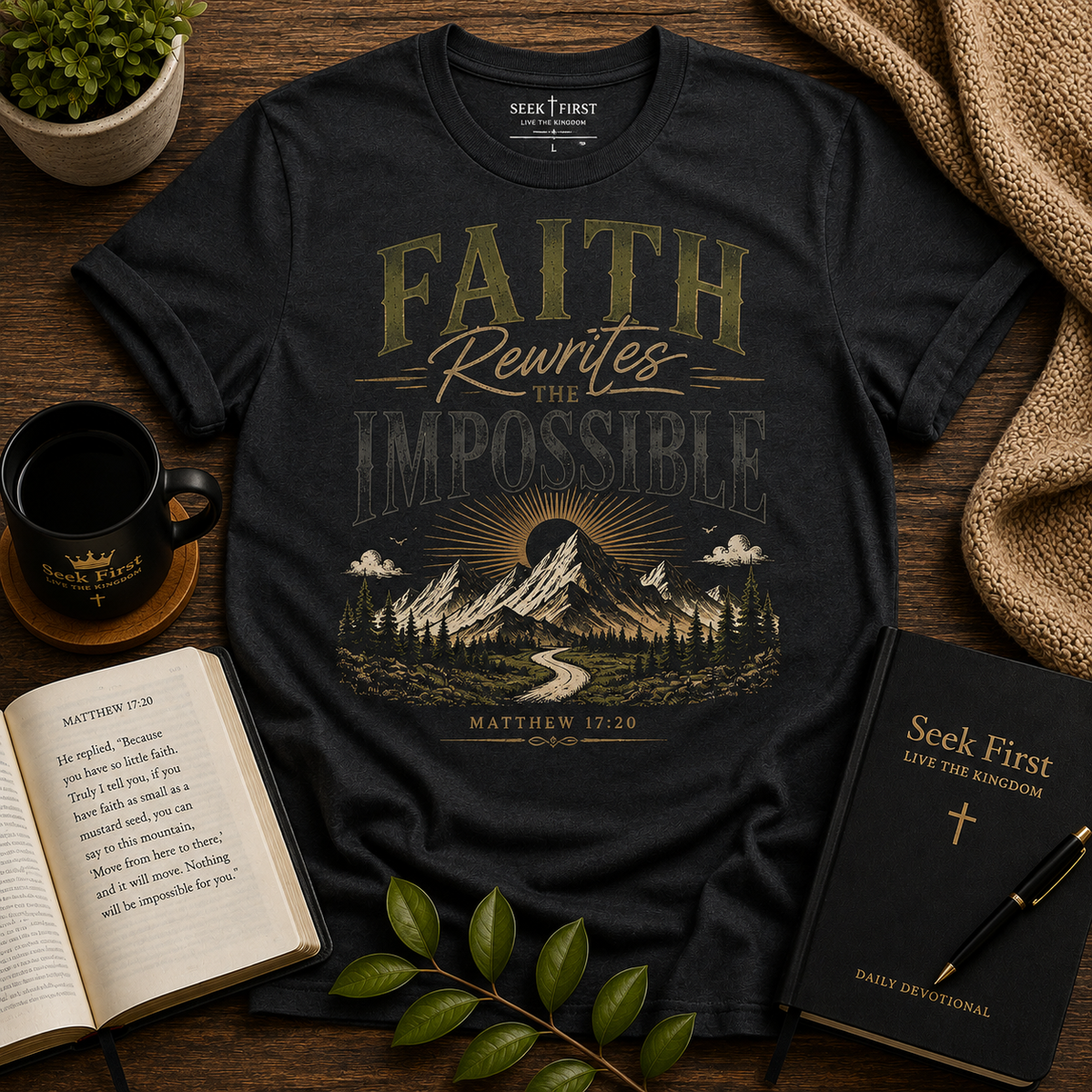 Seek First Faith Rewrites the Impossible Christian T-shirt lifestyle hero image