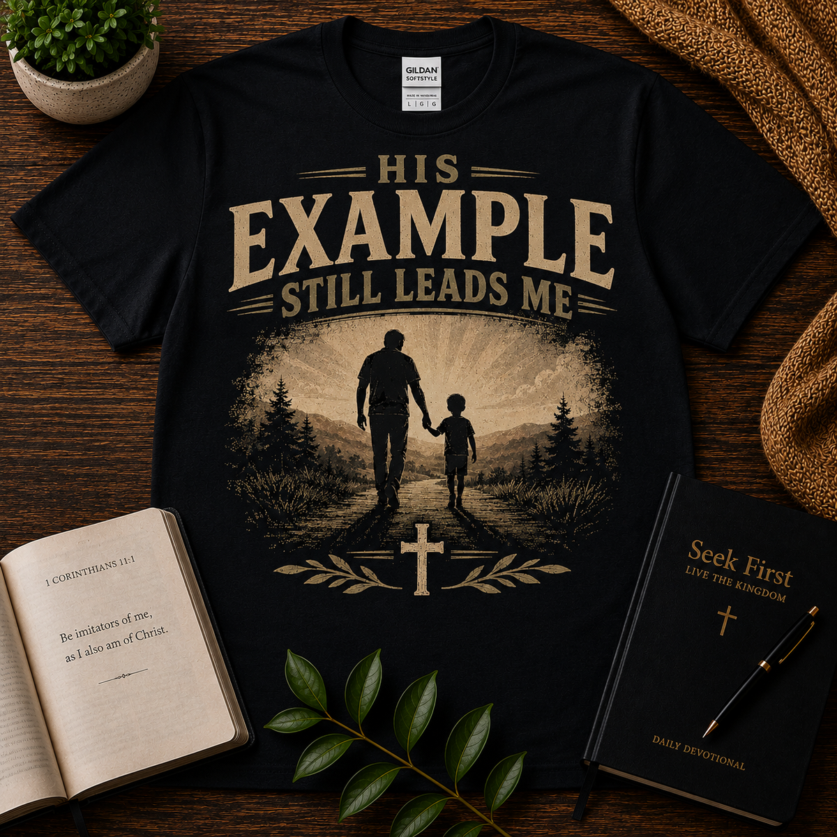 Seek First His Example Still Leads Me Christian T-Shirt Christian T-shirt lifestyle hero image
