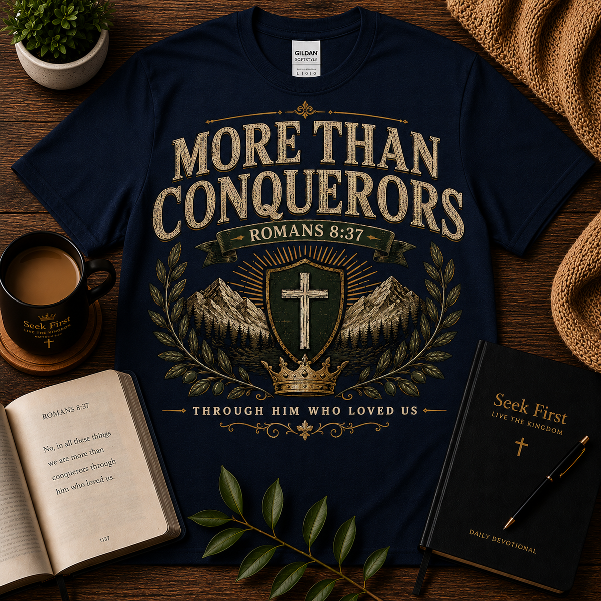 Seek First More Than Conquerors Christian T-shirt lifestyle hero image